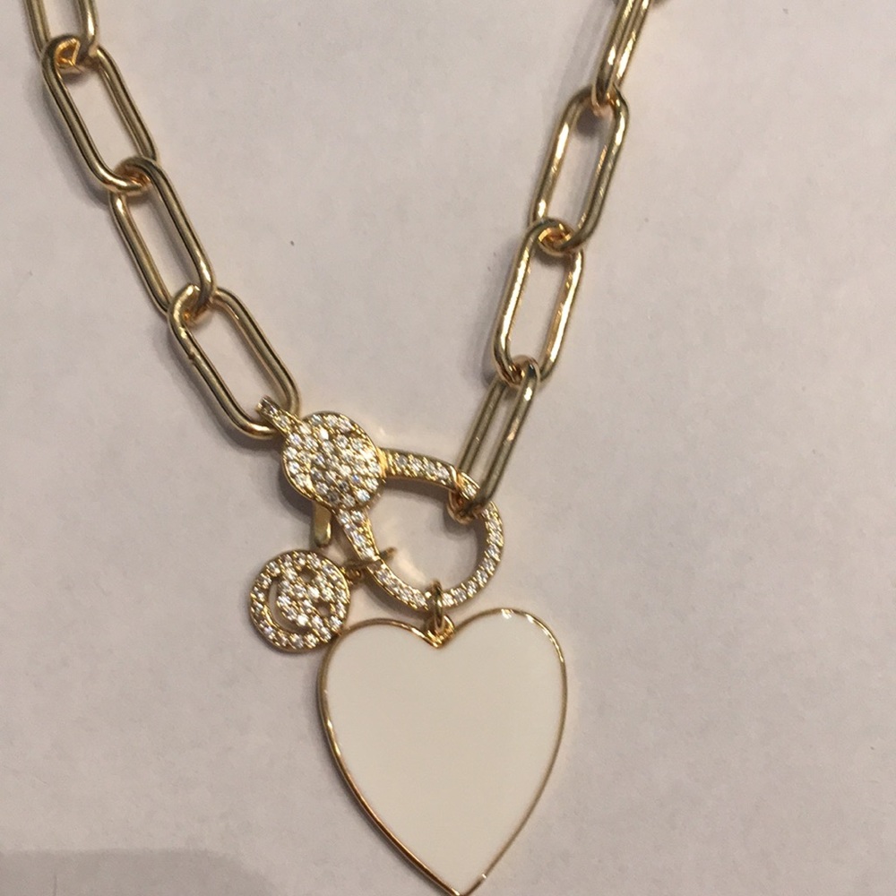 Gold chain with heart pendant & smiley face charm